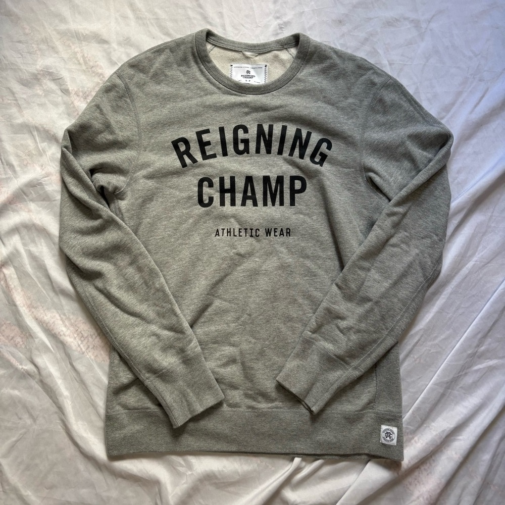 Reigning Champ Small Gray Pullover Spellout Logo Crew Neck Sweatshirt Sweater